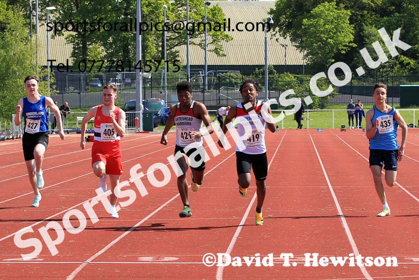 Mens Under-17s 100 metres, 2023 North Eastern Track and Field Champs., Middlesbrough Sports Village, Middlesbrough. Photo: David T. Hewitson/Sports for All Pics